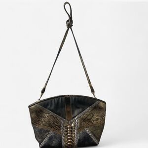 Vintage Snake print patchwork shoulder bag